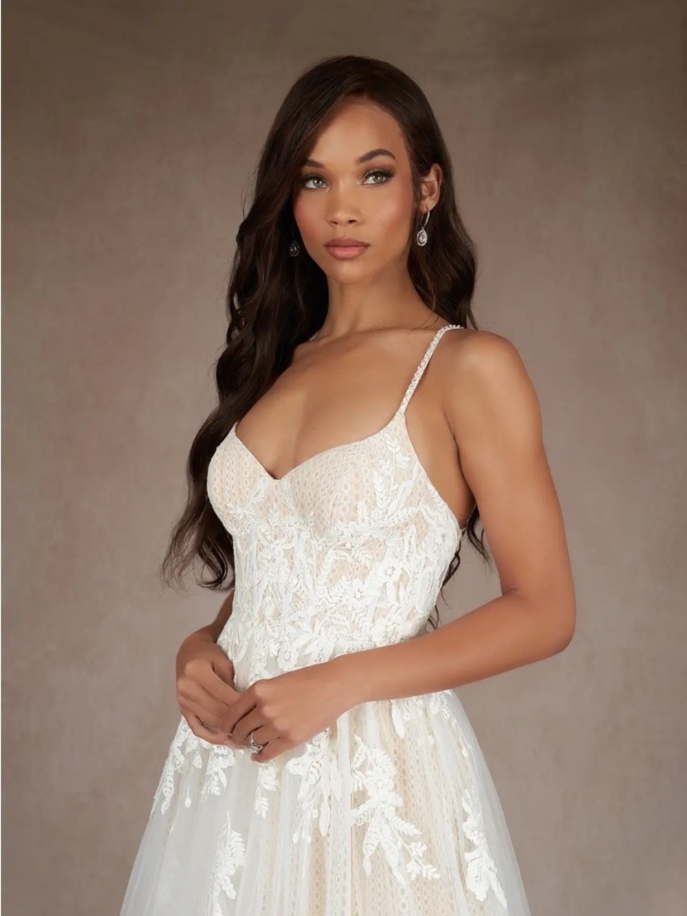 Azazie Yari Ivory & Nude Lace A-Line Bridal Gown - Picture 4 of 10